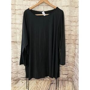 Wynne Layers Top Womens 1X Black Tunic Modal Stretch Open Tie Side Slits Plus